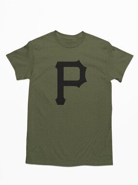 NEW Pittsburgh Pirates P Monogram Logo T-Shirt MILITARY ARMY GREEN